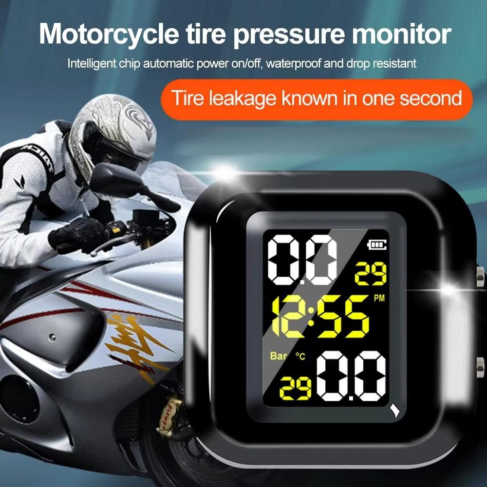 Motorcycle Tire Pressure Monitor LCD Digital Display External Motorcycle Wireless Tire Pressure Detector Monitoring Alarm System