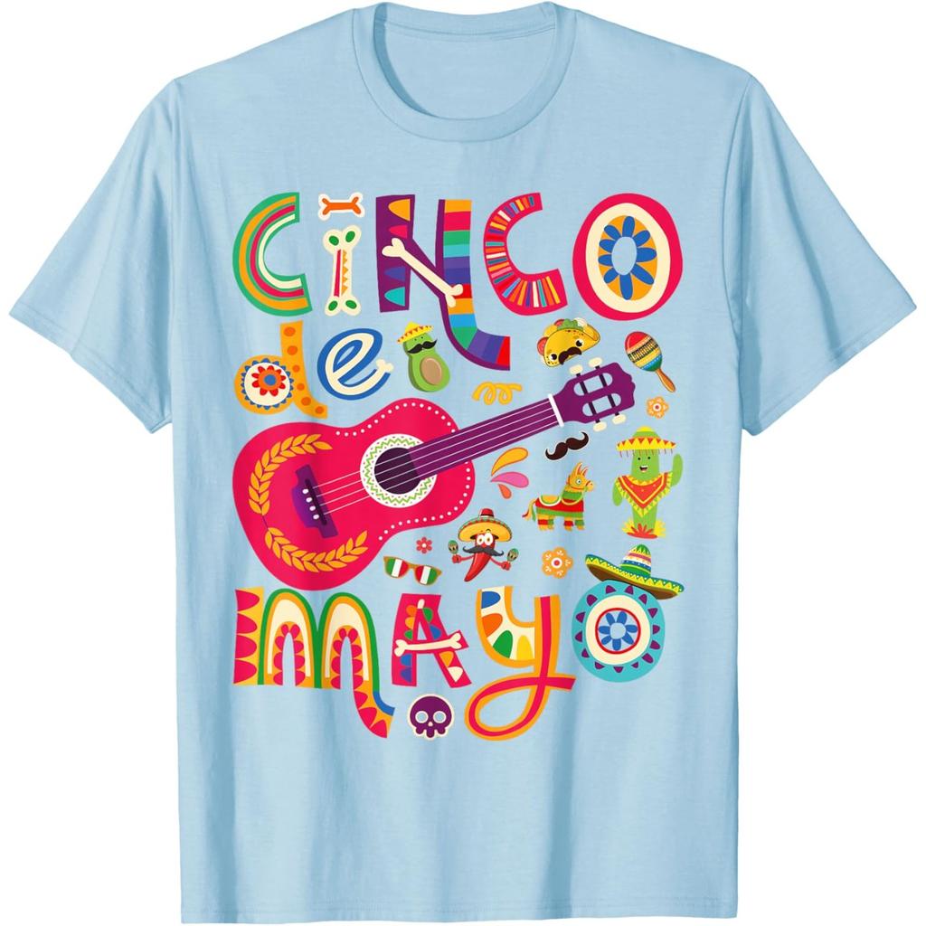 Cinco De Mayo Fiesta Guitar Graphic Tee Unisex's Casual Cotton T-Shirt