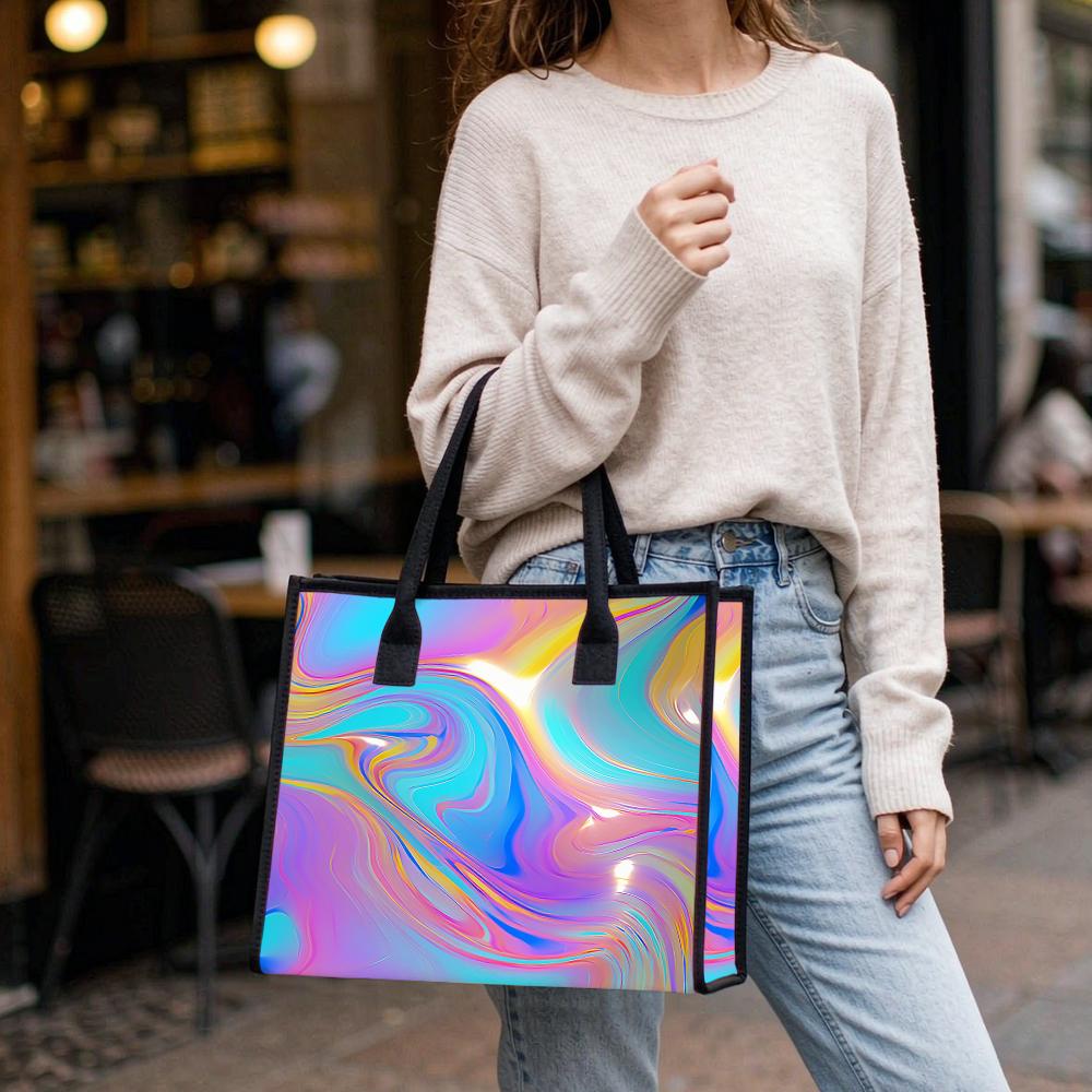Iridescent Swirl Pattern Tote Bag Fashion Casual Daily Carry All Lightweight Trendy Shopping Handbag for Women