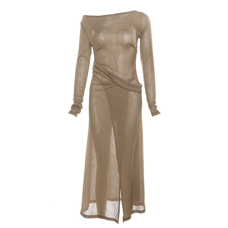 

Странное платье с асимметричным вырезом на одно плечо и облегающим силуэтом Brown S