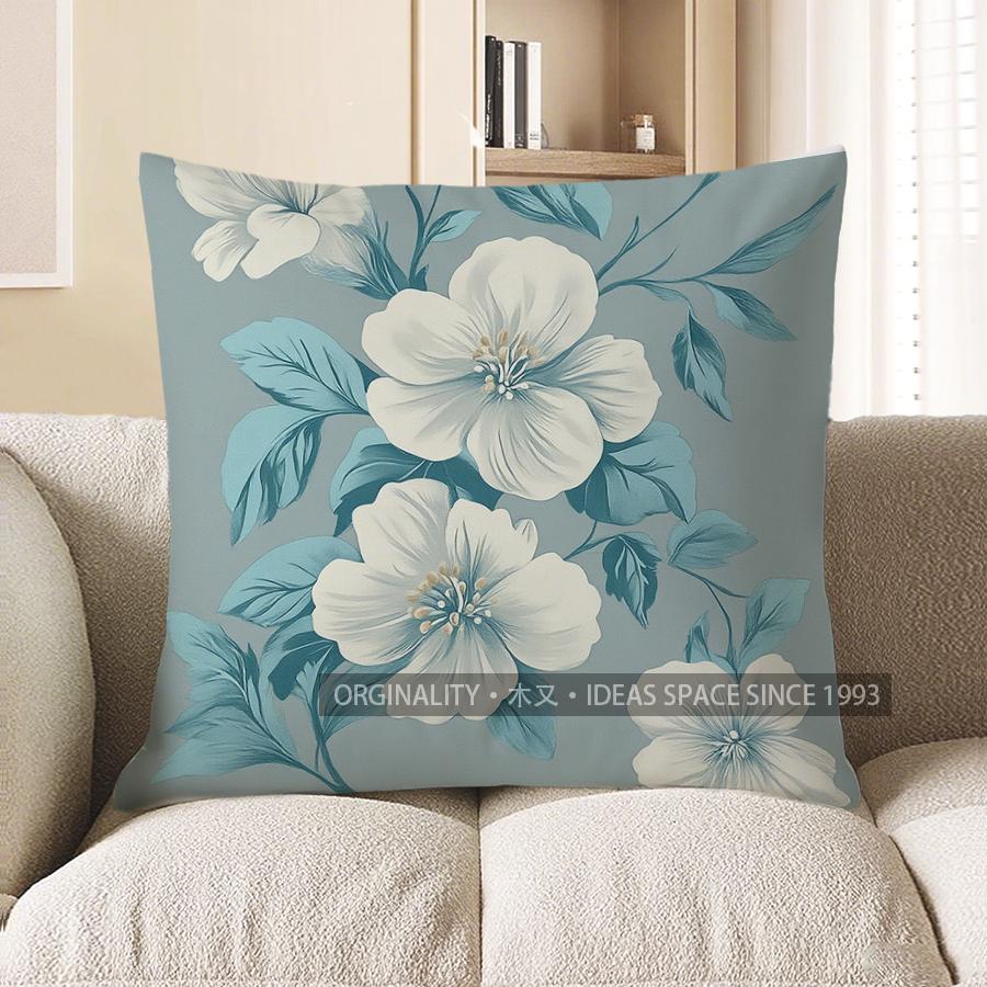Home Decor Blue And White Floral Pattern Throw Pillow Cover Pattern Cushion Cover Suitable For Sofa Bedroom Car Pillow Cover