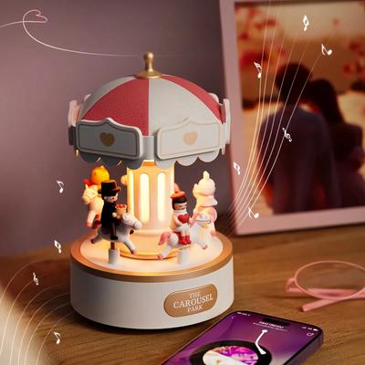 Dropshipping Gift CJH Pink Music Box, Night Light, Romantic Birthday Gift, Bluetooth Speaker, Creative Gift, Carousel Music Box