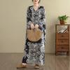 Dimanaf 2025 Women Plus Size Spring Long Dress Loose V-Neck Printing Vintage Casual Floral Oversize Long Sleeve 5027