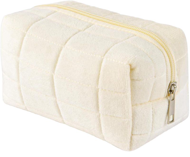 Plush Makeup Bag Cosmetic Storage Lipstick for Women Zipper Large Travel Toiletry Organizer Pouch Carrying Velvet Fabric Bag