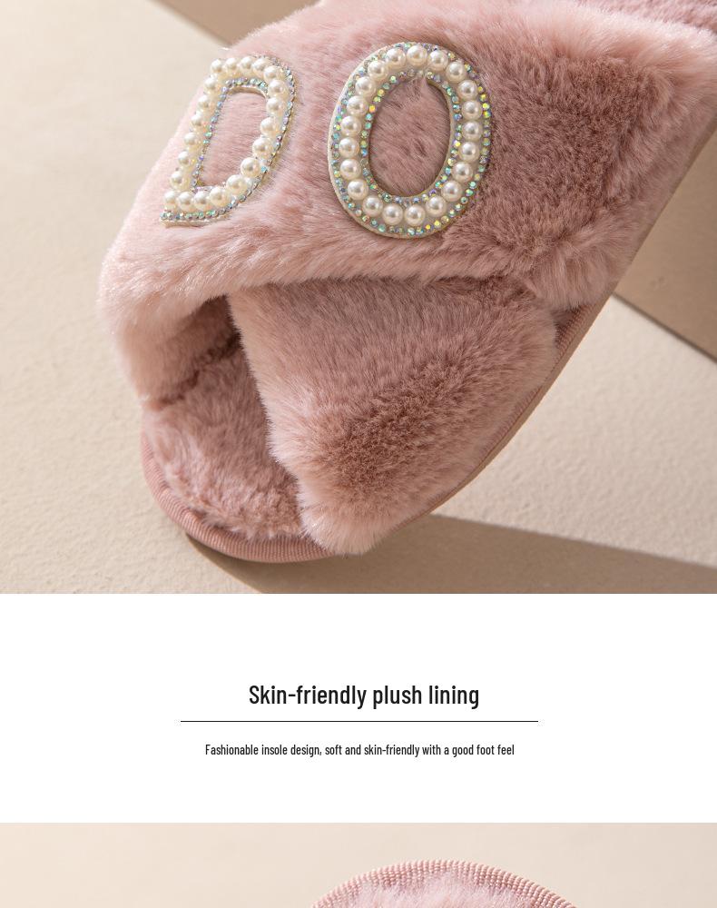 IDO Women's Furry Pearl Wedding Bachelorette Plush Slippers