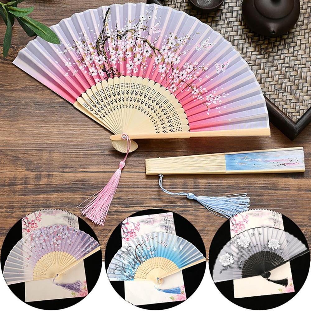 Bamboo Wooden Handmade Colorful Vintage Style Fan Crafts Dance Hand Fan Folding Fan Home Decoration