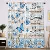 2Pcs Blue Flower Butterfly Curtains Motivational Text Pattern Living Room Bedroom Kids Room Sunshade Country Style Decor Curtain