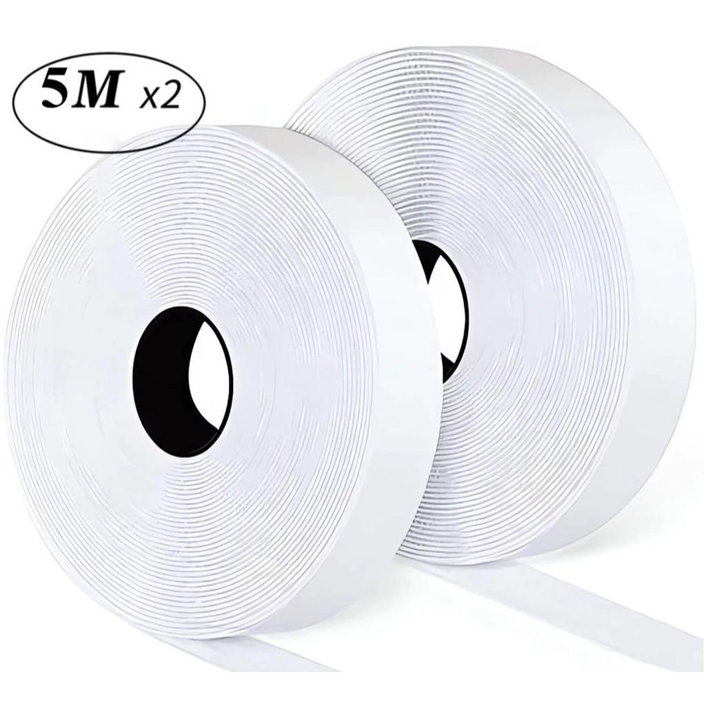 1/2/5M Starker Selbstklebender Klettverschluss Haken und Schlaufe Streifen mit Kleber Doppelseitige Montagebänder für DIY Basteln 20-50mm Weiß