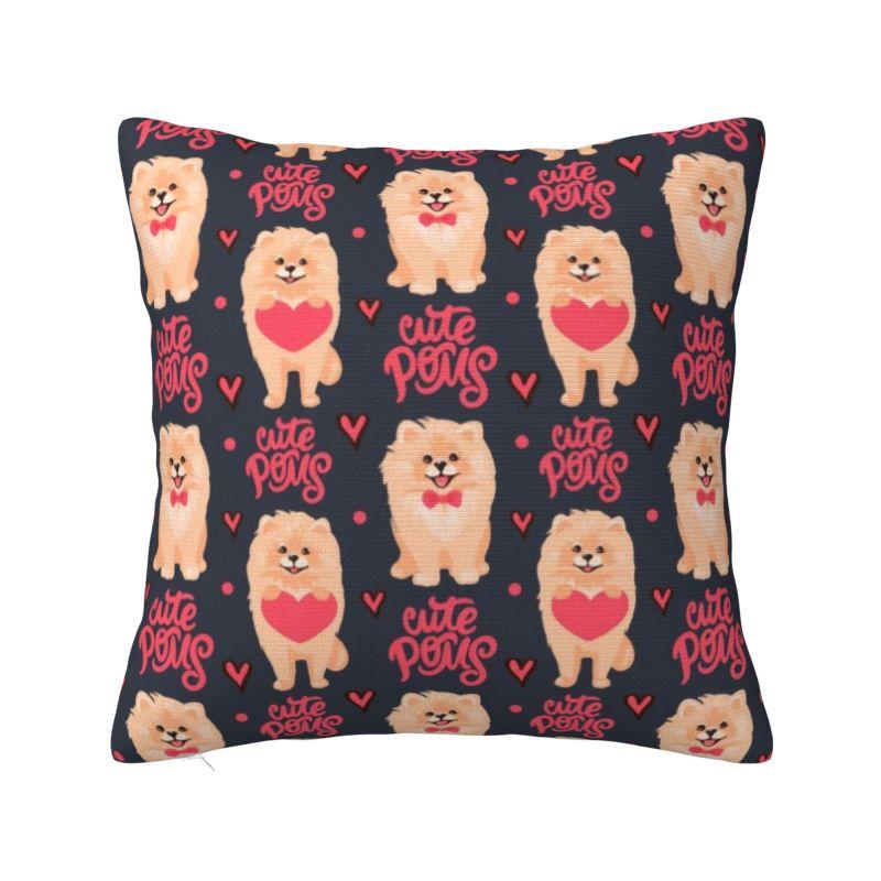 Maßgefertigter Sofakissenbezug mit nordischem Pomeranian-Motiv und Sommerblättern, Samt-Kissenbezug für Haustiere, Spitz-Kissenbezug, Schlafzimmerdekoration