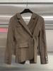 Women's Spring 2026 Slim Fit Brown Color-Block Suit Jacket - Professional & Stylish
