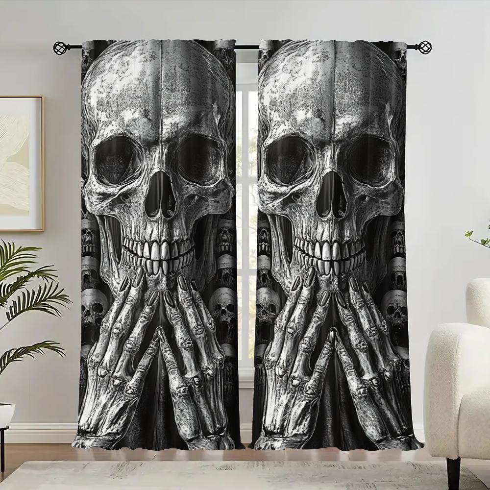 

Set Of 2 Chic Spooky Skeleton Printed Curtain Suitable Bedroom Bathroom Living Room Dining Study Office For Area Made Polyester W100*H70(CM)-Rod Pocket&1PCS