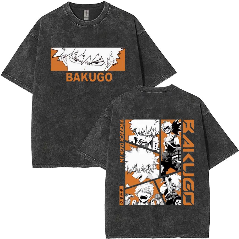 

Washed Vintage Anime My Hero Academia TShirt Cartoon Bakugou Katsuki Graphic T Shirts Men Women Manga Oversized Cotton Tshirts S