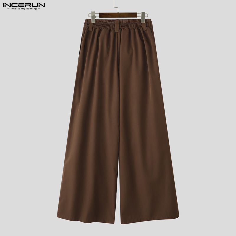 INCERUN Men's Style Punk Wide Leg Trousers Gothic Loose Ruffled Casual Skirt Pants Streetwear Bottoms