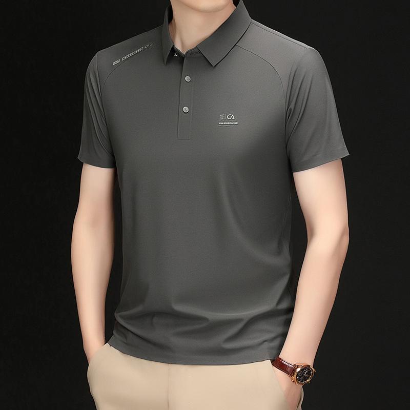 

Спортивная рубашка поло мужская высококачественная шелковая парча с аммиаком, с короткими рукавами и лацканами, бесшовная и не требующая глажки, влагостойкая XL