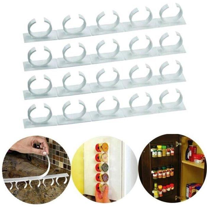 4369 Set de porte épices 4 étagères avec 5 clips rangement adhésif mural