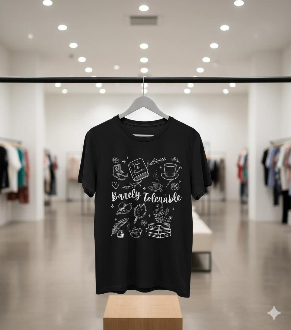Unisex Adult Casual Graphic Barely Tolerable Pride and Prejudice Bo... XXXL