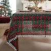 Green Christmas Plaid Tablecloth Snowflake Print Linen Table Cover Dining Table Decor