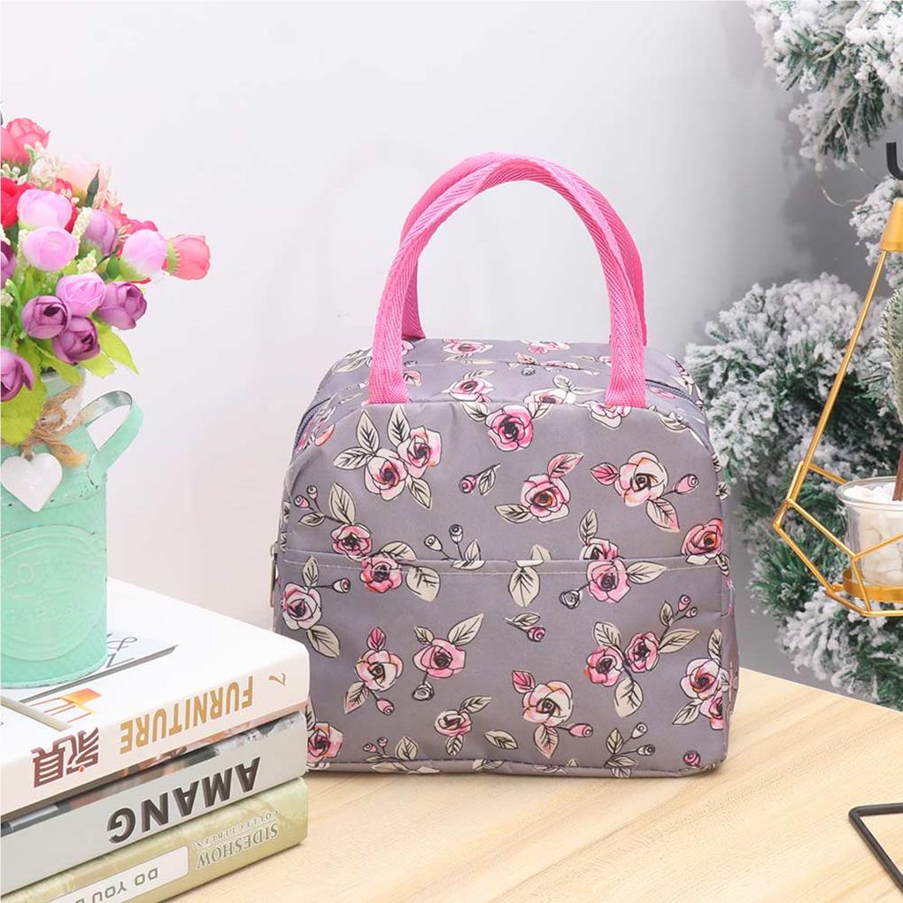 Lunch Bag Carry Holders Containers Rose Pattern Picnic Organizer Container Worker Student Food Storage Bags Carrying Pouches