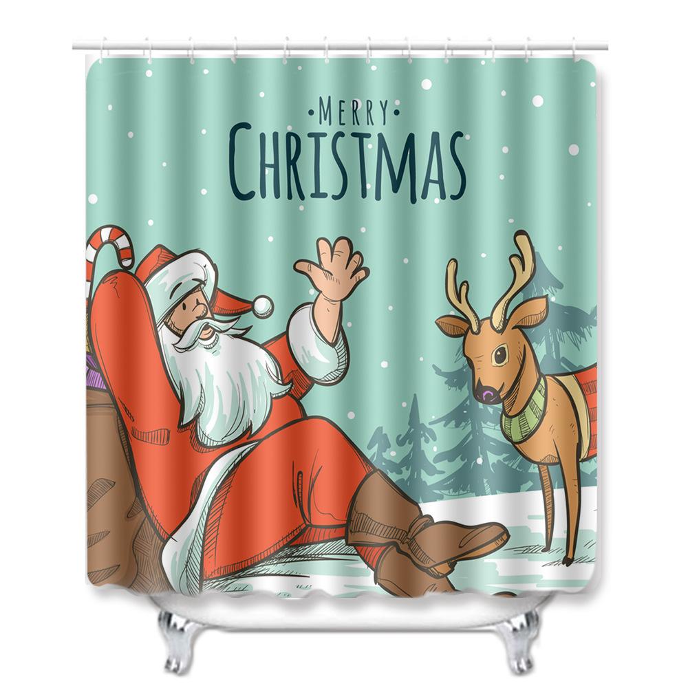 3D Digital Printing Christmas Waterproof Shower Curtain Four-Piece Bathroom Non-Slip Door Mat Bedroom Living Room Floor Mat Carpet