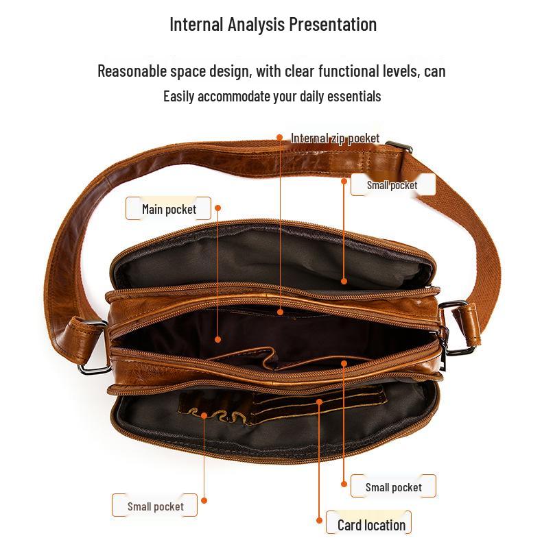 Borsa a tracolla da uomo in vera pelle - Casual da lavoro di alta gamma, strato superiore in pelle bovina
