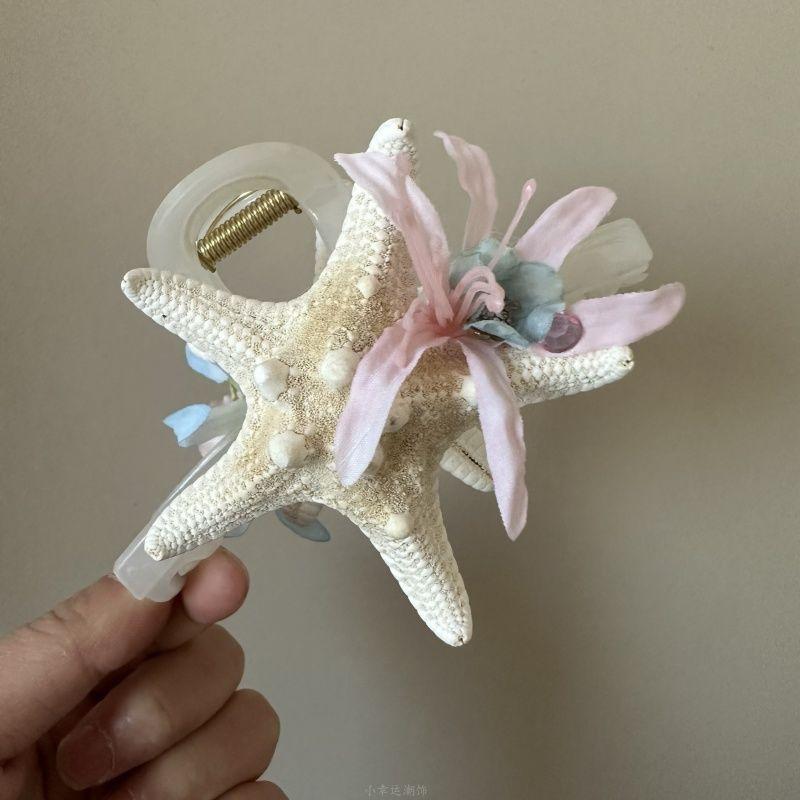 Diamond Fabric Flower Starfish Side Hairpin Vacation Wind Sweet Duck Bill Clip Niche Fashion High-end Hair Accessories Women