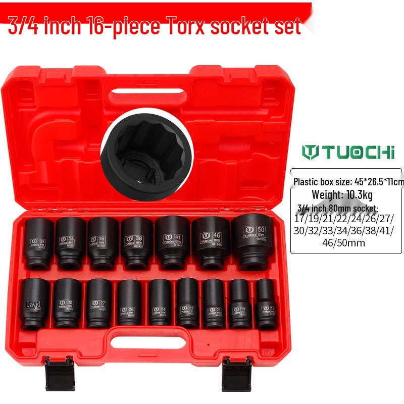 16-Piece Heavy-Duty 3/4 Twelve-Point Torx Impact Socket Set