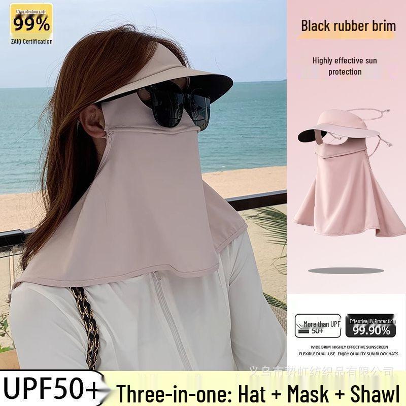 Women's Full Face Sun Protection Mask with Integrated Summer Hat, Neck Coverage, and UV Protection for Cycling