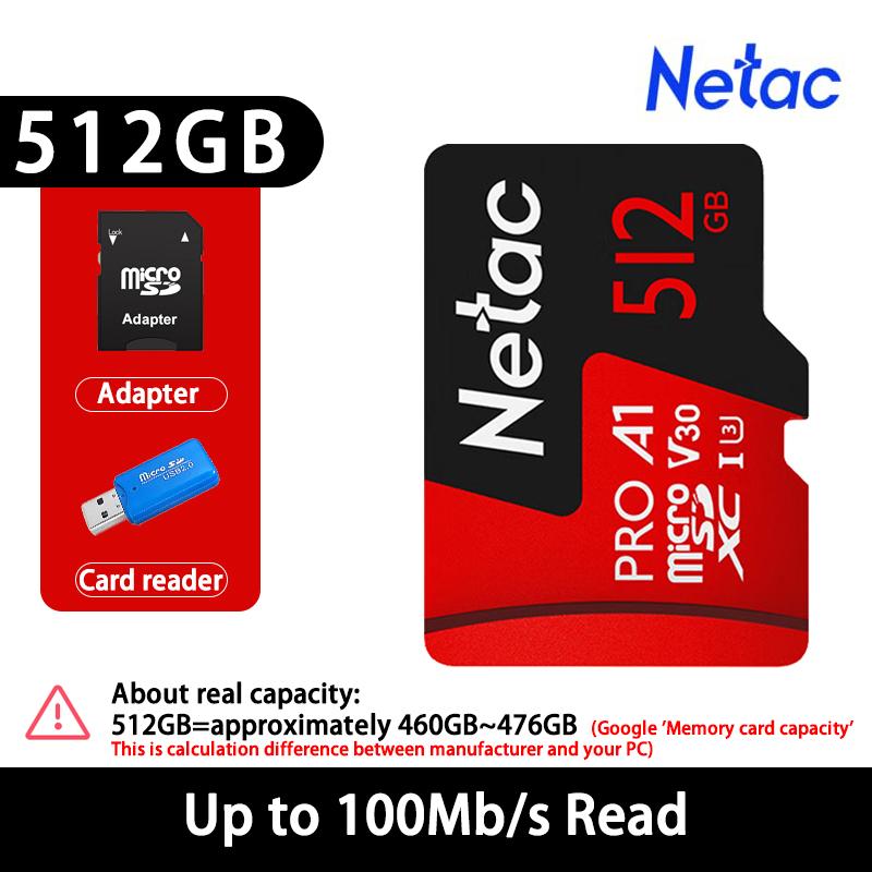Netac Karta Pamięci Micro SD 128GB 32GB 64GB 256GB Karta TF 512GB Wysoka Prędkość Do 100MB/s A1 U3 V30 C10 Karta SDXC do Aparatu, dronów, konsoli do gier, GoPro