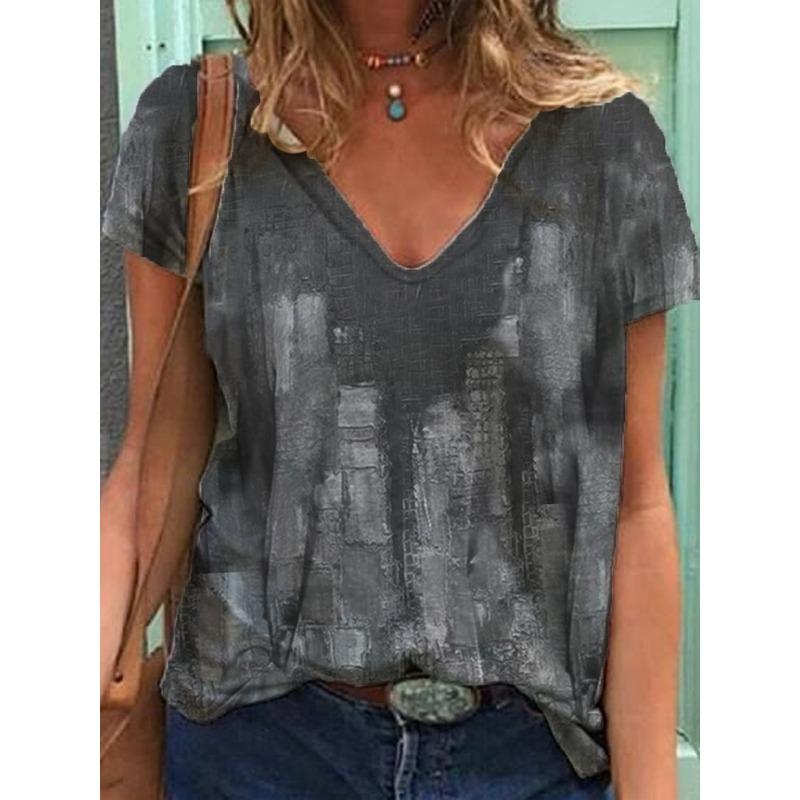 Loose Women's V-Neck Short Sleeve Graffiti Printed Casual Top T-Shirts Women’s
