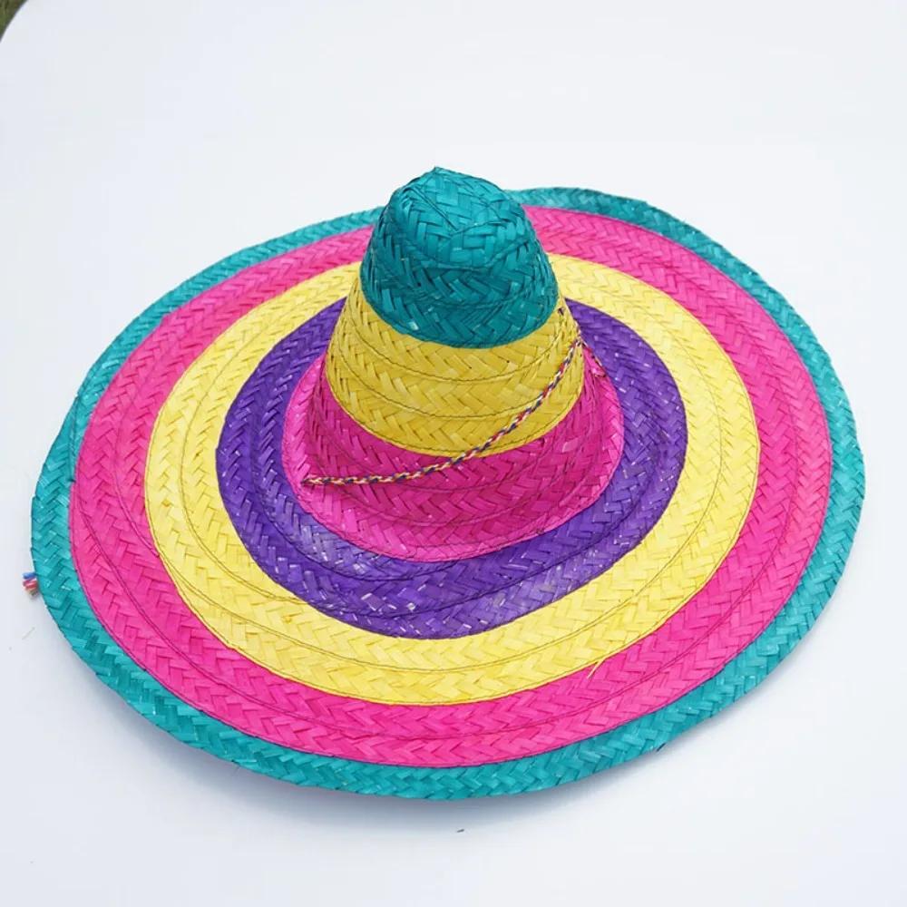 Summer Colorful Wide Brim Mexican Party Hat Halloween Party Straw Hats Decor Sombrero Beach Hat Men
