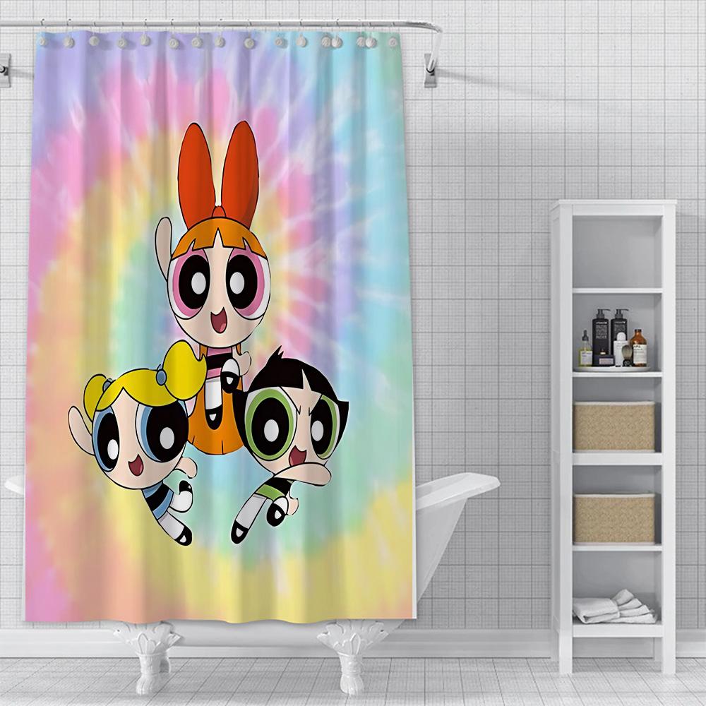 Shower Powerpuffs Girlss Curtain Waterproof Polyester Fabric Paint Colorful Bath Curtains Home Bathroom Decor Curtain With Hook