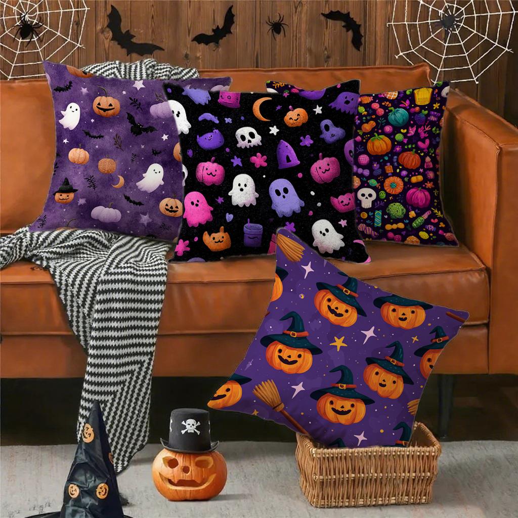 Halloween Pumpkin & Ghost Pillowcasessuitable For Sofa Car Bedroom Decorative Cushion Cover Pillow Cover