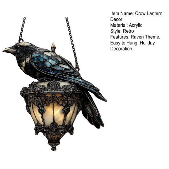 Raven On Lantern Suncatcher Decoration Indoor Outdoor Gothic Halloween Crow