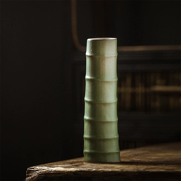 Zen Bamboo Joint Wall Hanging Vase: Ceramic Flower Holder for a Simple, Creative Arrangement.