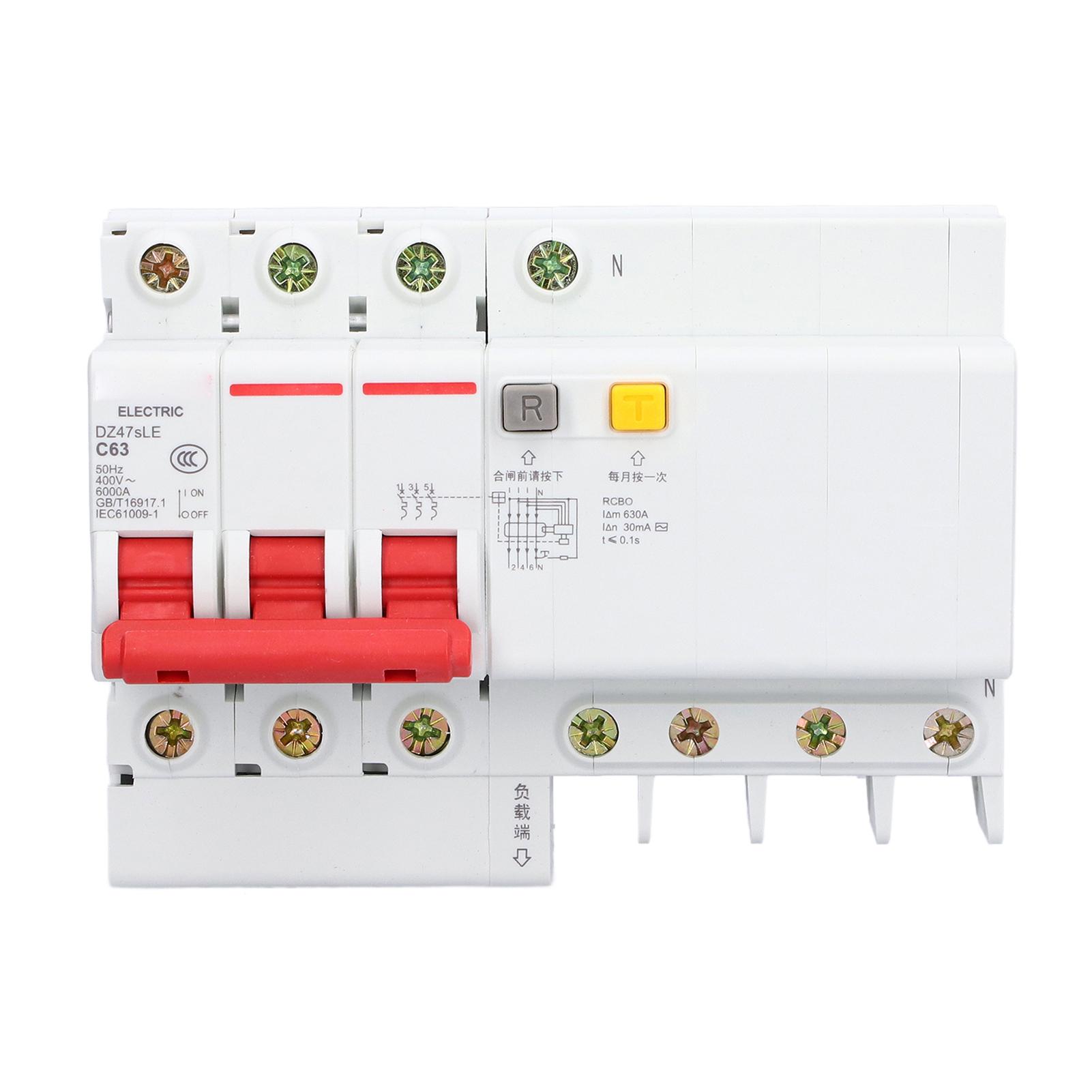 

C63 Miniature Circuit Breaker 3P+N DIN Rail Mounting for Home Textiles 63A AC 400V