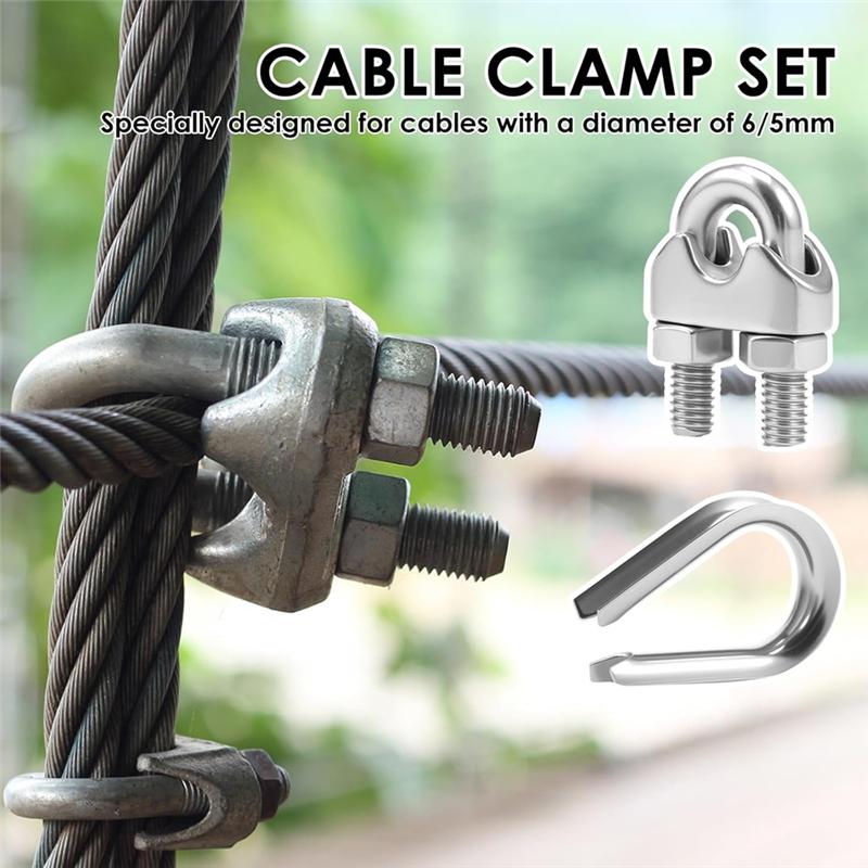 AT19-M6 304 Stainless Steel Wire Rope Clamps 20Pcs U Bolt Saddle Fastener Cable Thimble