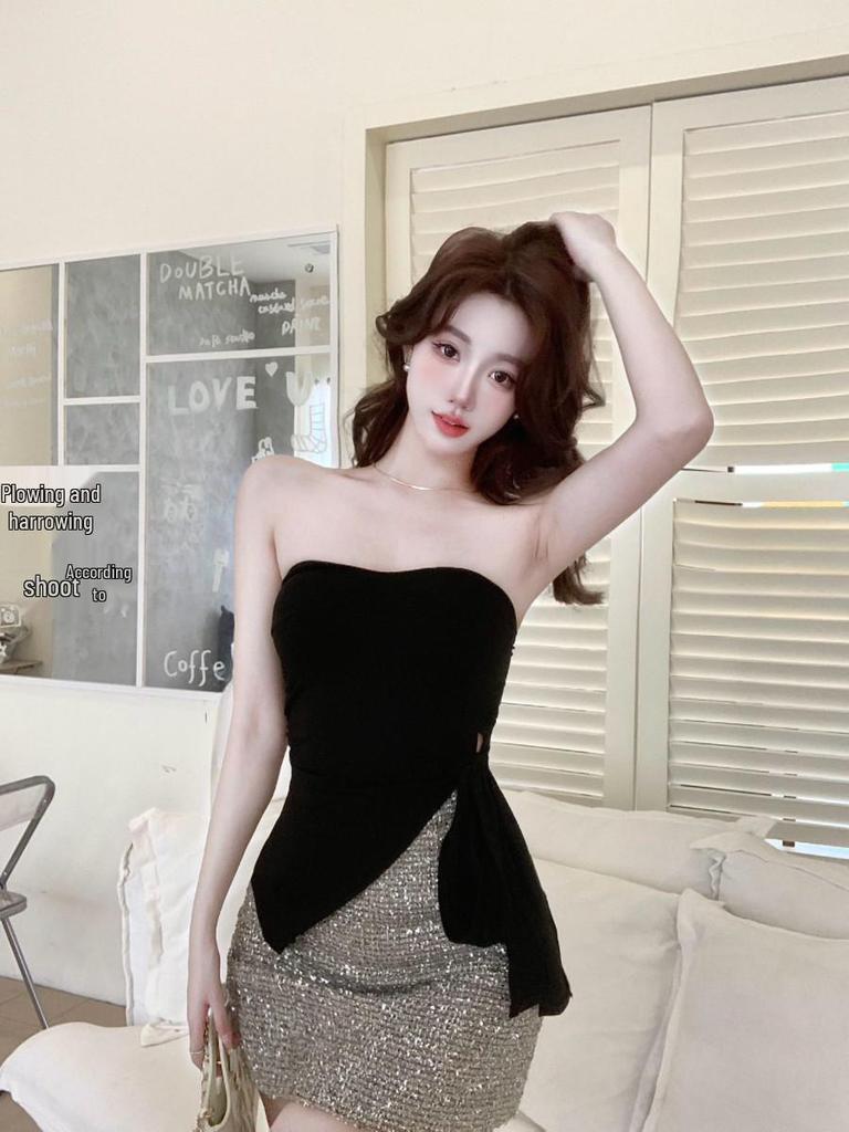 Sexy Strapless Irregular Strappy Vest with Chest Pads
