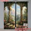 Arch Window Garden View Curtains Digital Printing Landscape Flowers Butterfly Waterfall Cozy Bedroom Living Room Set Of 2 Made Polyester Area Decor