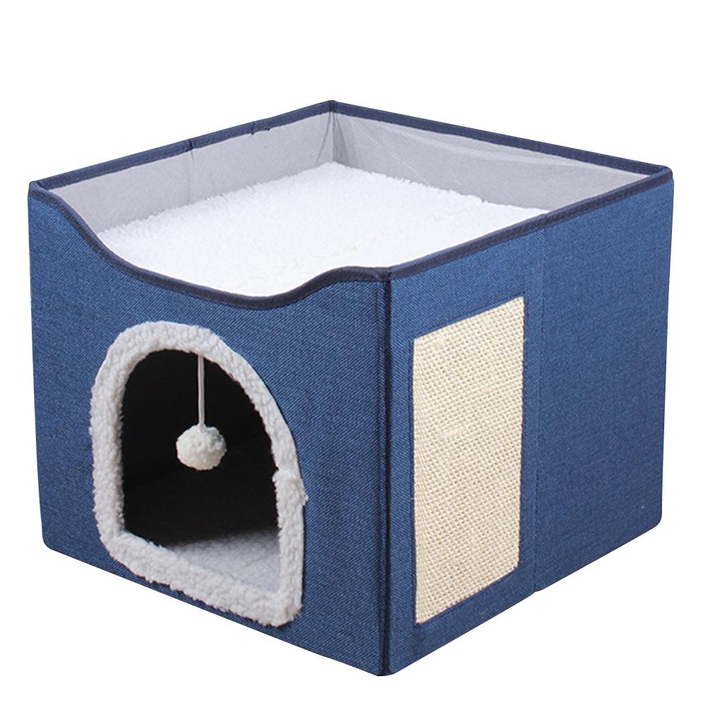 Cat Bed Cat Cube Cave with Fluffy Ball & Scratch Pad Pet Play House Large Kitten Sleeping Bed Comfortable for Indoor Cats