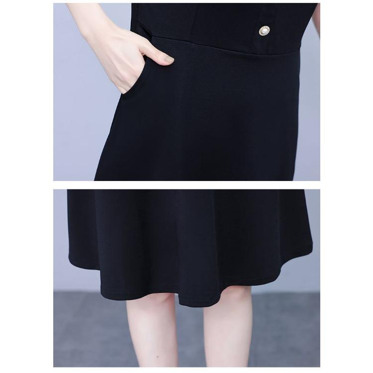 Summer Slimming Short Sleeve Dress with Pearl Splicing Youthful and Belly Covering