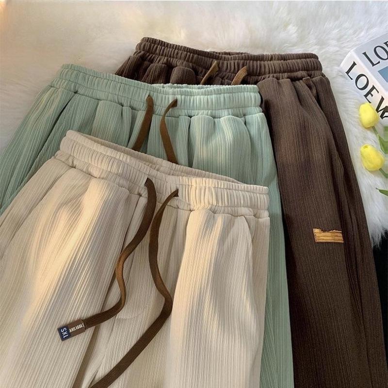 Men's Summer Ice Silk Wide-Leg Straight Pants - High-End Loose Fit Trendy Trousers