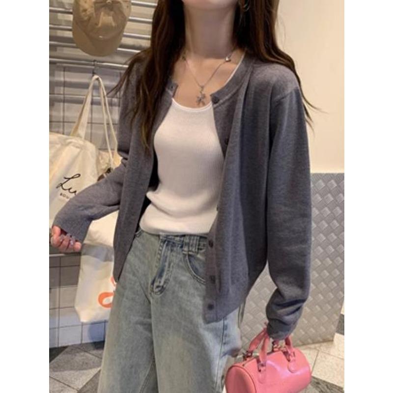 Women Korean Style Knit Cardigan Sweater Long Sleeve Button Front Sweaters Jackets Solid Color Loose Casual Sweaters Knitted Shirts