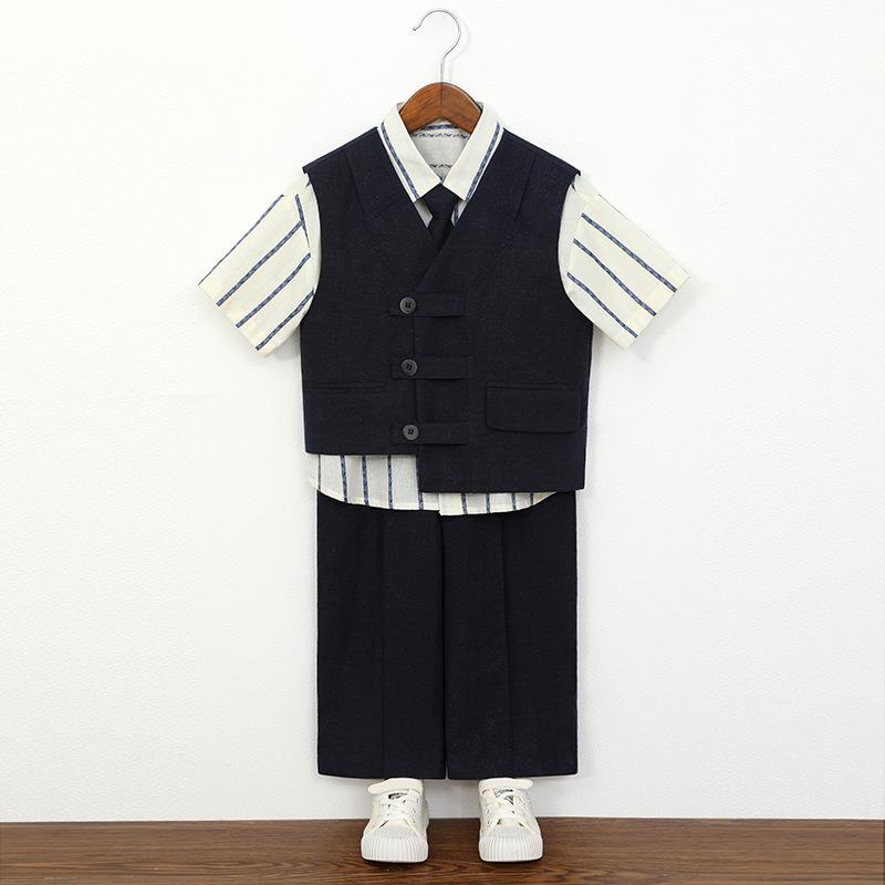 Boys 3Pcs Formal Vest Suit Set, Kids Vintage Plaid Waistcoat Pants Tie Outfit, Children Gentleman Wear for Wedding/Party/Performance 2-12Y