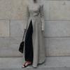 Women's High Neck Long Sleeve High Waist Side Slit Maxi Dress Slim Fit a Line Long Gown