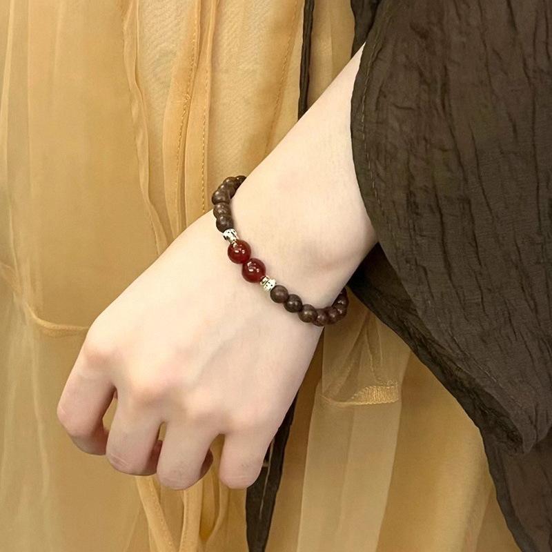 Handmade 6mm Golden Silk Sandalwood Bracelet, Retro New Chinese Ethnic Jewelry for Women, Travel Souvenir