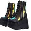Short boots autumn and winter leather boots high-top muffin single shoes super high heel wedge heel large size shoes
