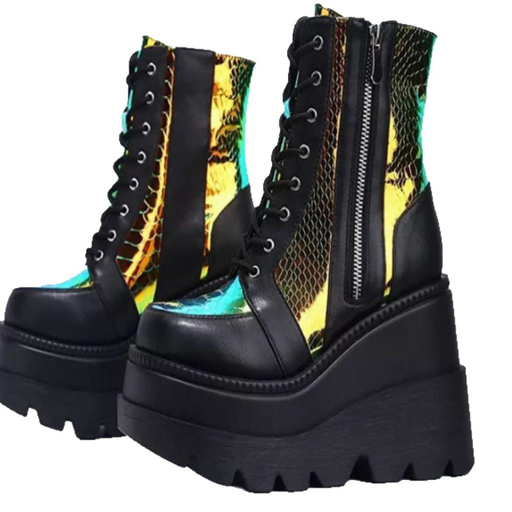 Short boots autumn and winter leather boots high-top muffin single shoes super high heel wedge heel large size shoes