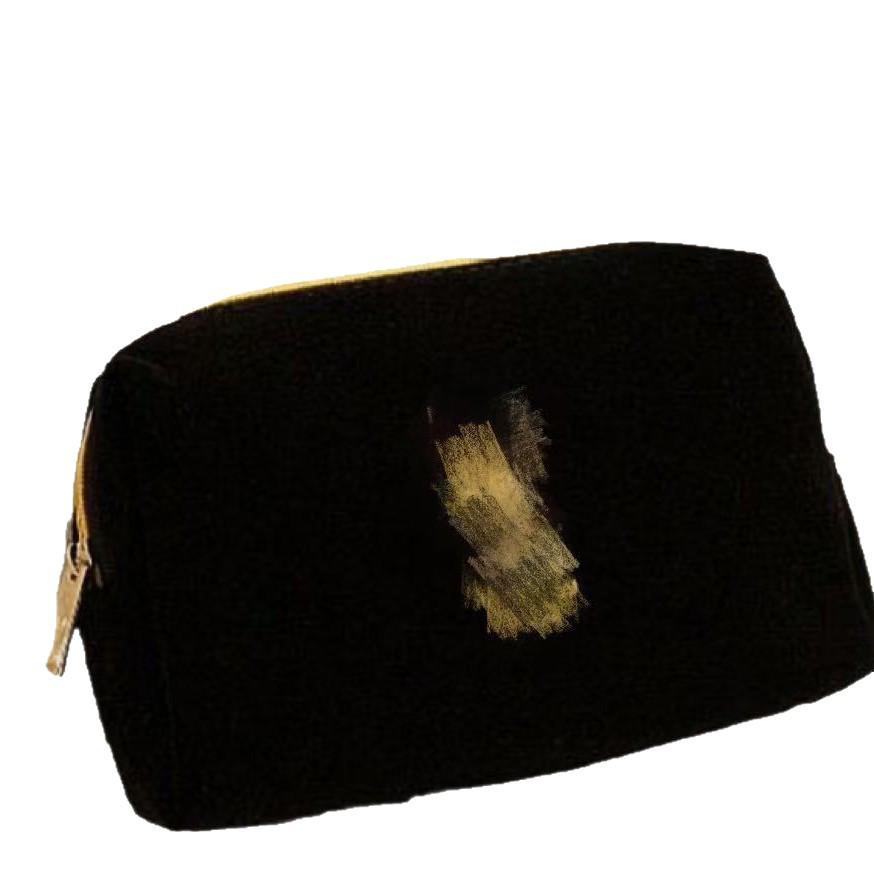 Large Capacity Youth Makeup Travel Clutch - Black Embroidered Handbag Pouch
