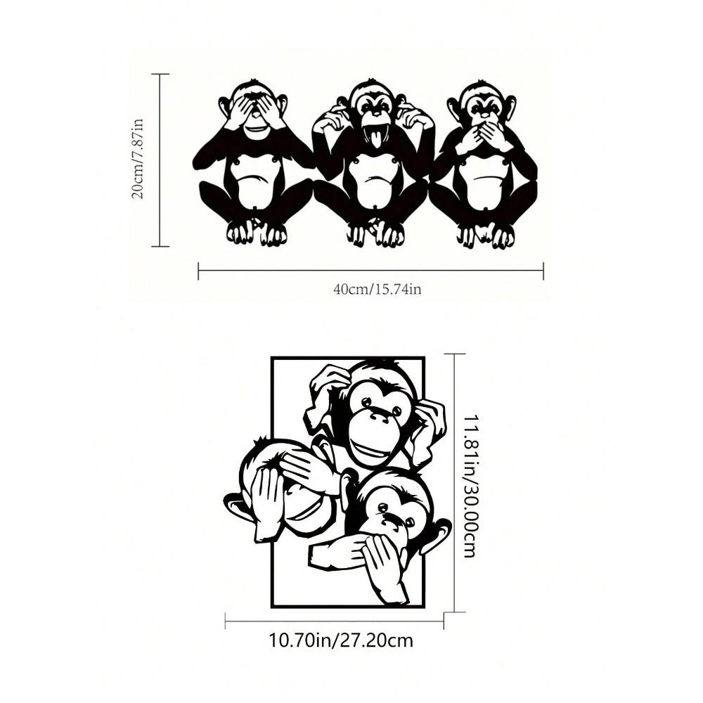 Metal Three Wise Monkeys Wall Sculpture, See Hear Speak No Evil Figure, Home Decor, Primate Animal Art, Iron Craft Gift