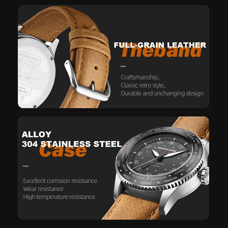 NORTH EDGE MACH Solar Power Quartz Watch Men Waterproof 50M Men's Pilot Sports Wristwatches Luminous Enviormentally Clock